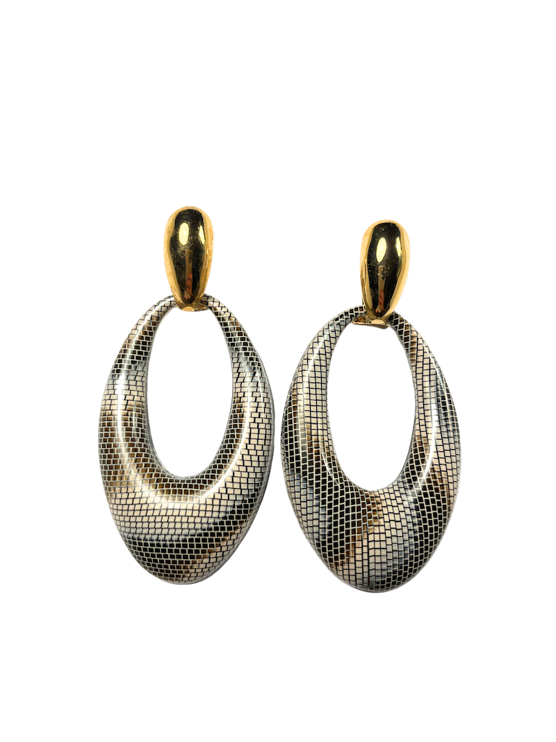Korvakorut käärmeennahka, big oval w gold