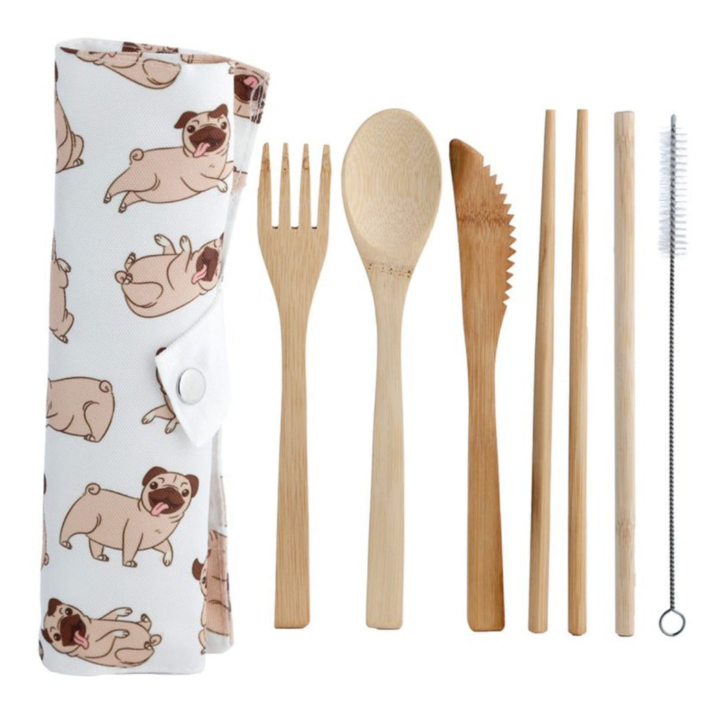 Mopsi 100% bambu aterinsetti kangaskotelossa