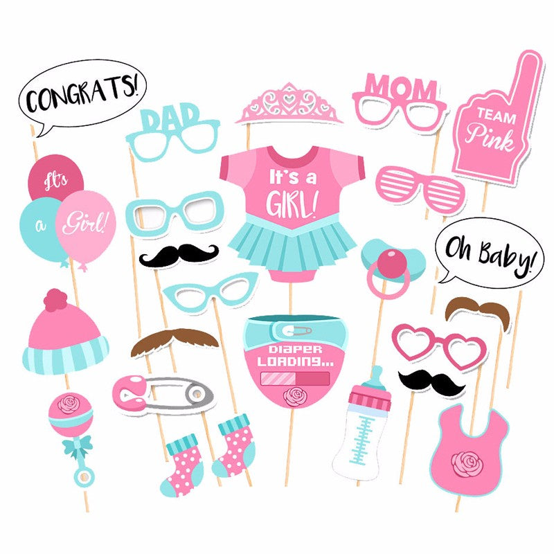Photo booth rekvisiitta, Babyshower girl (25kpl)