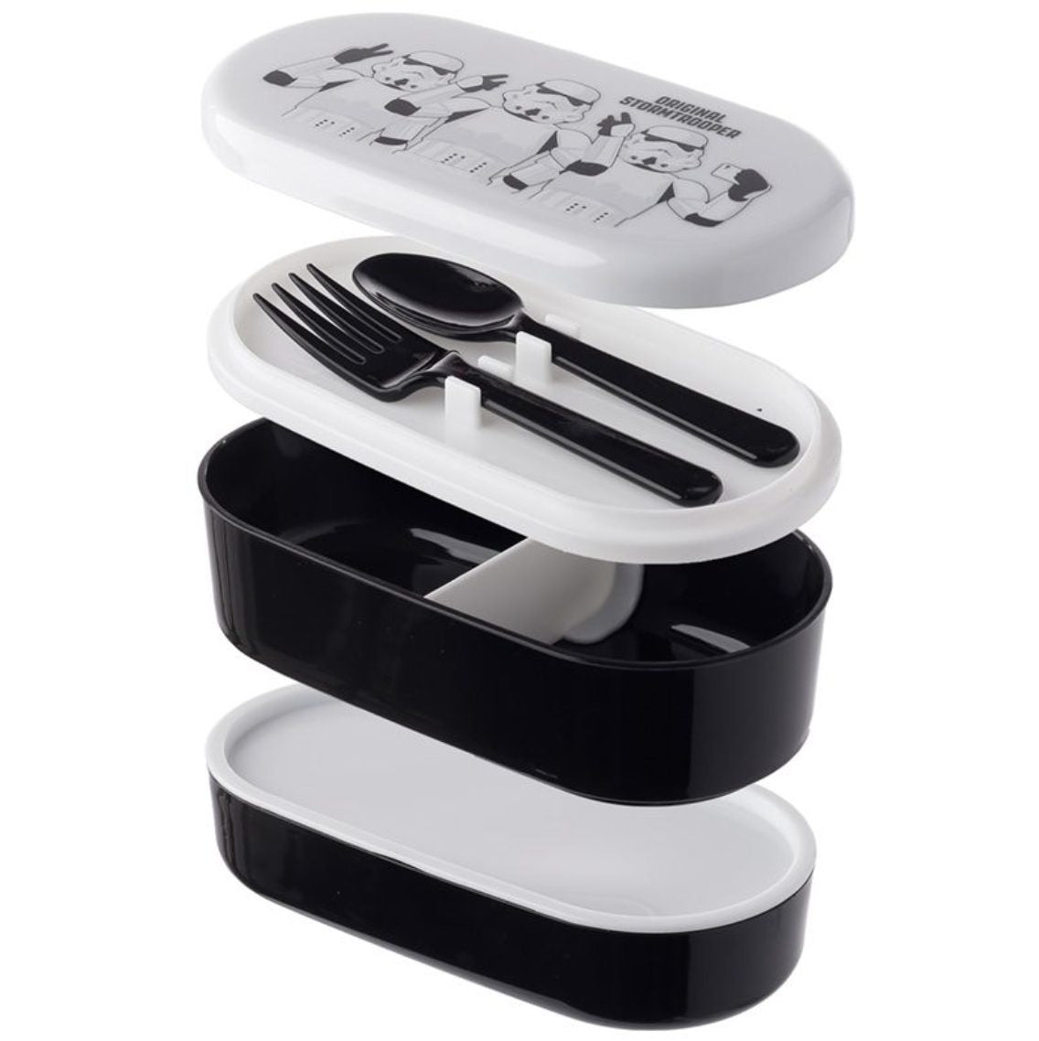 The Original Stormtrooper pinottava bento box lounasboksi haarukalla ja veitsellä