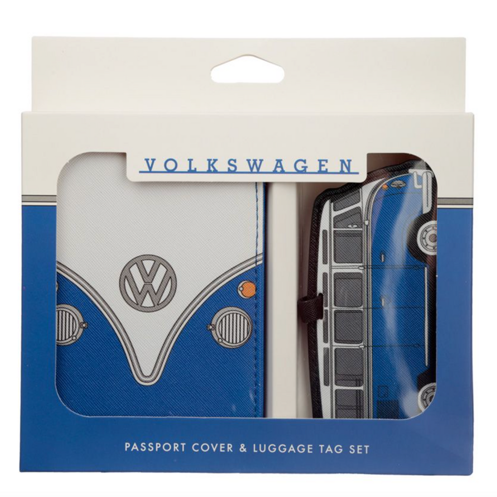 Volkswagen VW T1 camper bus sininen passikotelo ja matkalaukkutägi